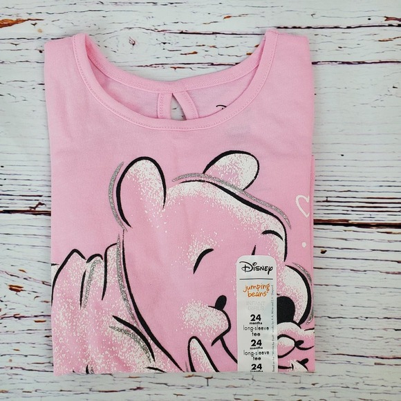 Disney Other - 🔴 Disney Winnie Pooh Piglet LS Keyhole Back Tee Round Hem Girl 24M Pink NWT
